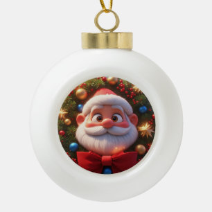 Christmas Festive Cartoon Santa Claus Ceramic Ball Christmas Ornament