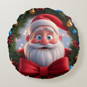 Christmas Festive Cartoon Santa Claus Round Pillow