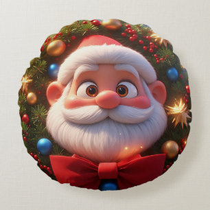Christmas Festive Cartoon Santa Claus Round Pillow
