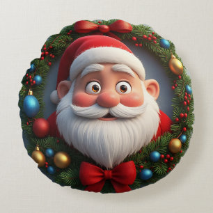 Christmas Festive Cartoon Santa Claus Round Pillow