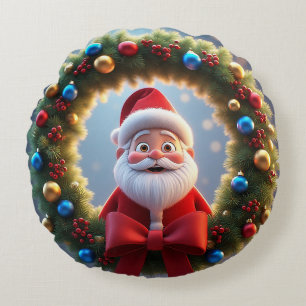 Christmas Festive Cartoon Santa Claus Round Pillow