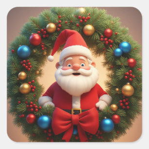 Christmas Festive Cartoon Santa Claus Square Sticker