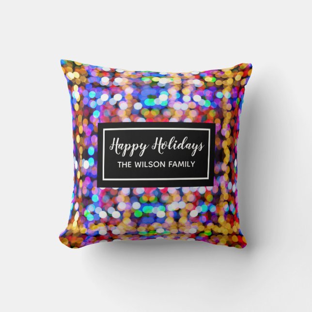 Christmas Festive Colourful Bokeh Lights Custom Throw Pillow (Front)