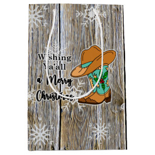 Christmas Festive Cowboy Boots and Hat Snowflakes Medium Gift Bag
