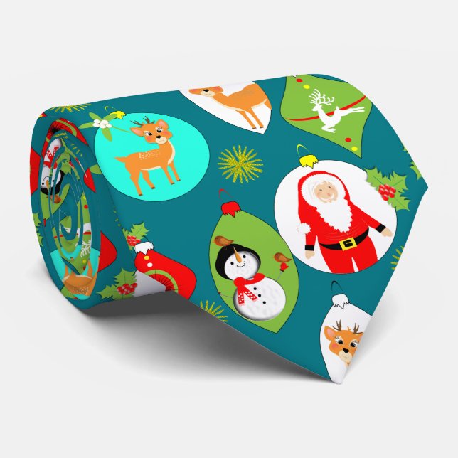 Christmas Festive Cute Baubles Pattern Tie (Rolled)