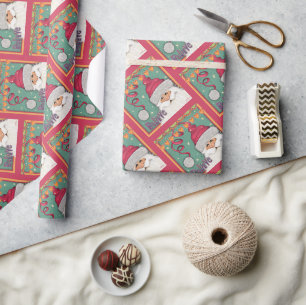 Christmas Festive Cute Pink Santa Inspirivity Wrapping Paper