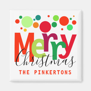 Christmas Festive Dots Modern Script Family Name Magnet