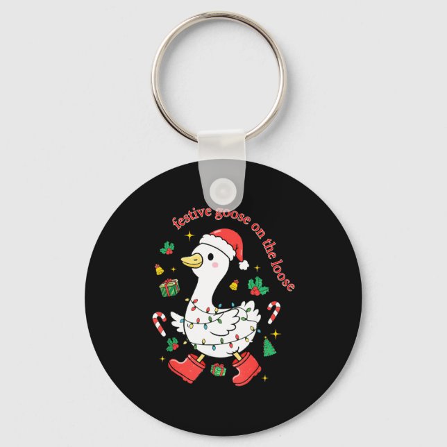 Christmas Festive Goose On The Loose Silly Goose X Keychain (Front)