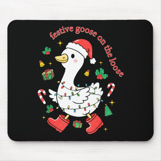 Christmas Festive Goose On The Loose Silly Goose X Mouse Pad (Front)