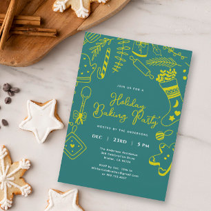 Christmas festive Green Holiday Baking Party Invitation