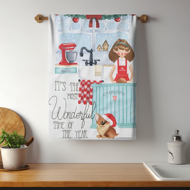 Christmas Festive Holiday Baking Watercolor Name Kitchen Towel (Creator Uploaded)