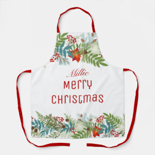 Christmas Festive Holiday Floral Personalized Apron
