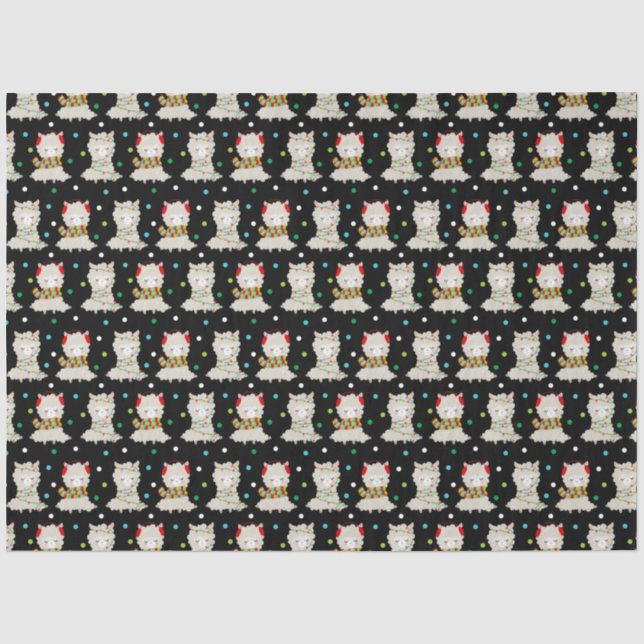Christmas Festive Llamas on Black Tissue Paper (Front)