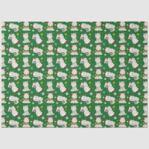 Christmas Festive Llamas on Green Tissue Paper