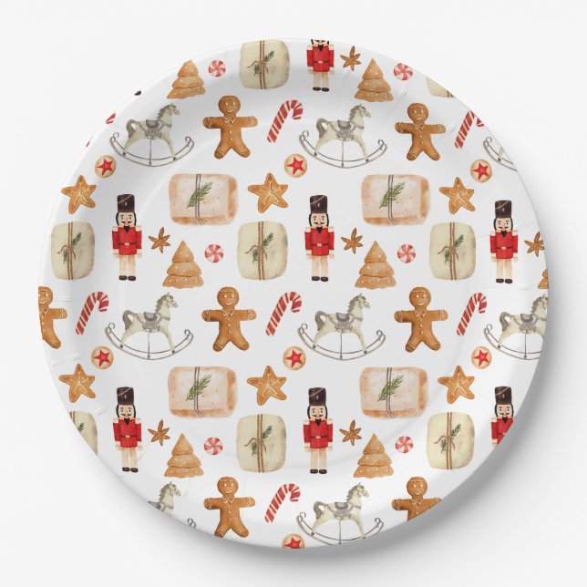 Christmas Festive Nutcracker Cookie Candycane  Paper Plate (Front)