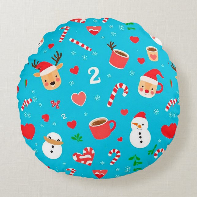 Christmas festive pattern round pillow (Front)