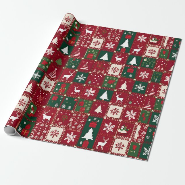 Christmas festive pattern wrapping paper (Unrolled)