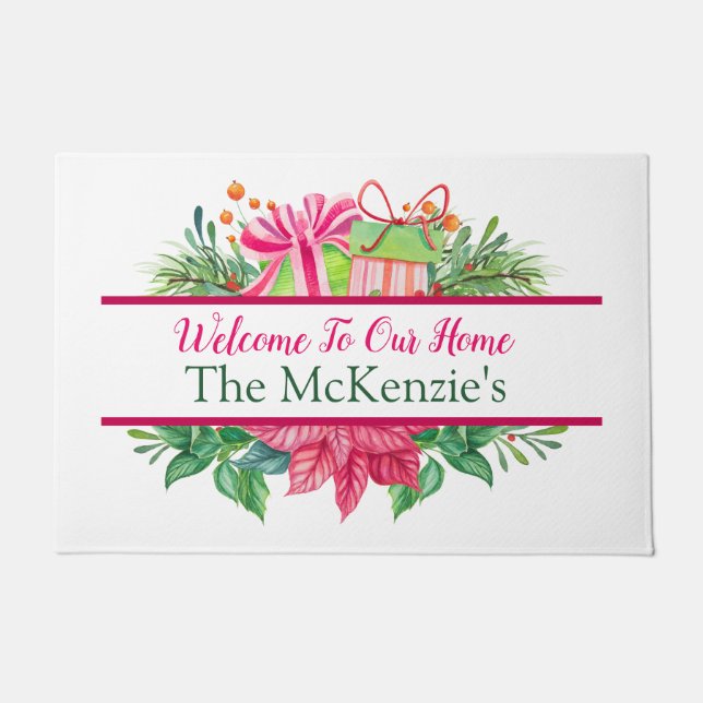 Christmas Festive Personalized Welcome  Doormat (Front)