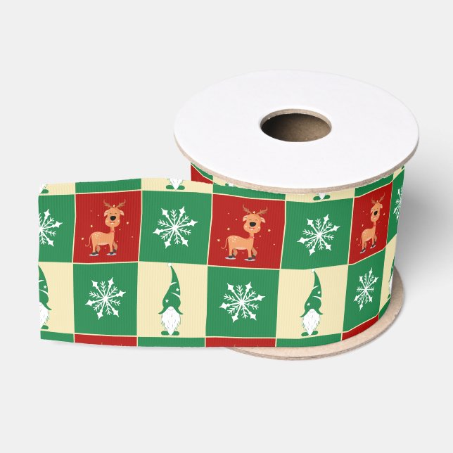 Christmas | Festive Plaid with Santa’s Reindeer  Grosgrain Ribbon (Spool)