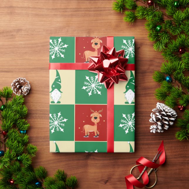 Christmas | Festive Plaid with Santa’s Reindeer  Wrapping Paper (Holiday Gift)