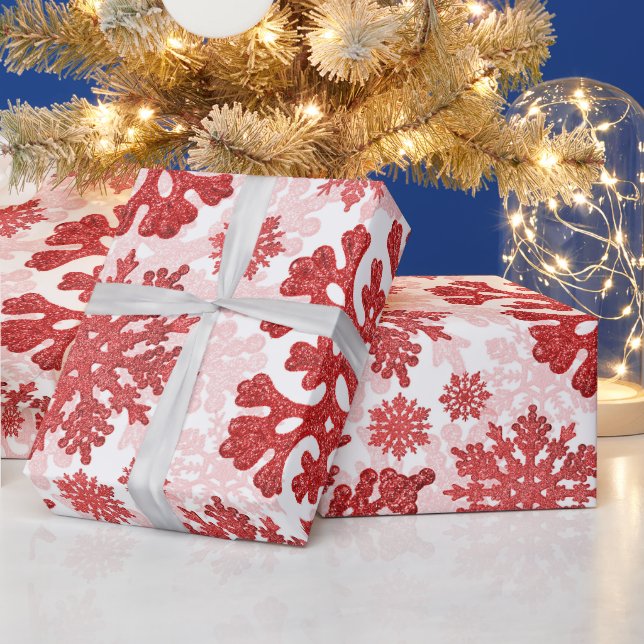 Christmas Festive Red Snowflakes Abstract  Wrapping Paper (Holidays)