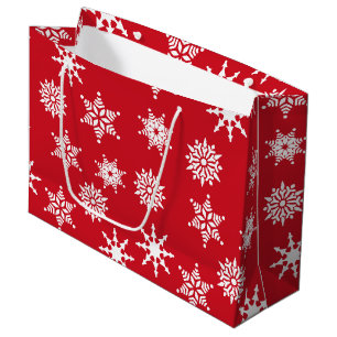 Christmas Festive Red & White Snowflakes Stars  Large Gift Bag