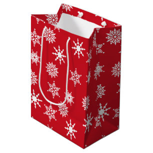 Christmas Festive Red & White Snowflakes Stars  Medium Gift Bag