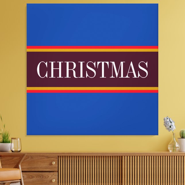 CHRISTMAS Festive Royal Blue Purple Red Stripes Canvas Print (Insitu(LivingRoom))