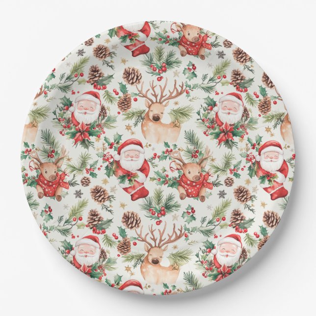 Christmas Festive Santa Claus Paper Plate (Front)