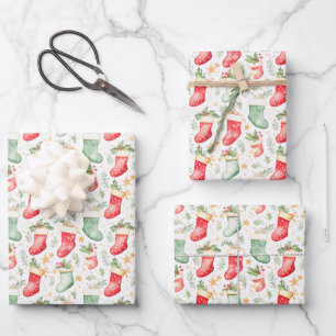 Christmas Festive Stockings Wrapping Paper Sheet