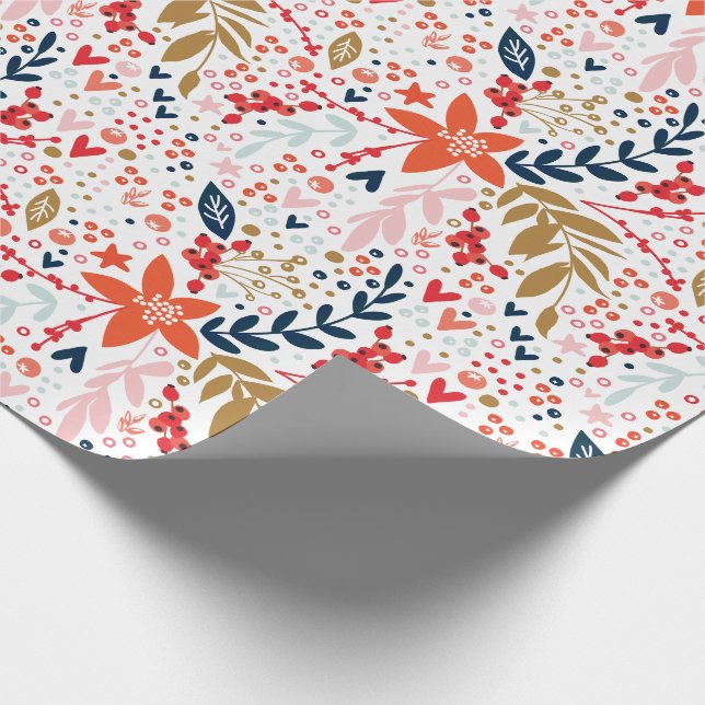 Christmas Festive White Floral Gift Wrapping Paper (Corner)
