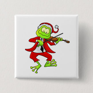 Christmas Fiddle Frog 2 Inch Square Button