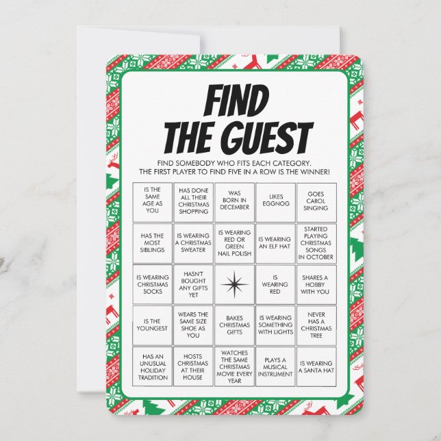 Christmas Find the Guest Bingo Game Invitation (Front)