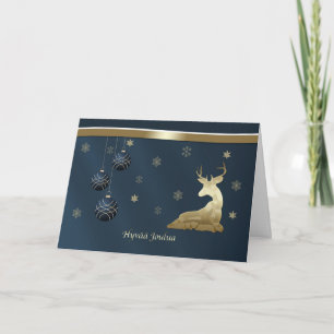 Christmas, Finnish, Golden Deer, Snowflakes Holiday Card
