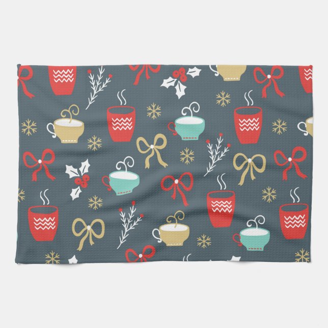 Christmas Fir Branch And Cups Kitchen Towel (Horizontal)