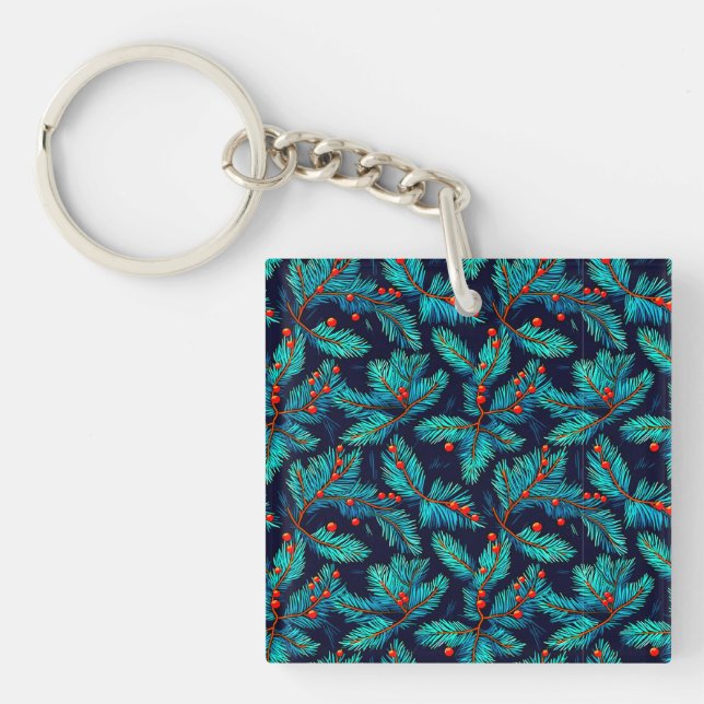 Christmas Fir Branch Pattern-82397 Keychain (Front)