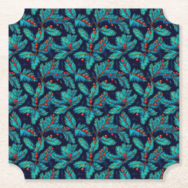 Christmas Fir Branch Pattern-82397 Paper Coaster (Front)