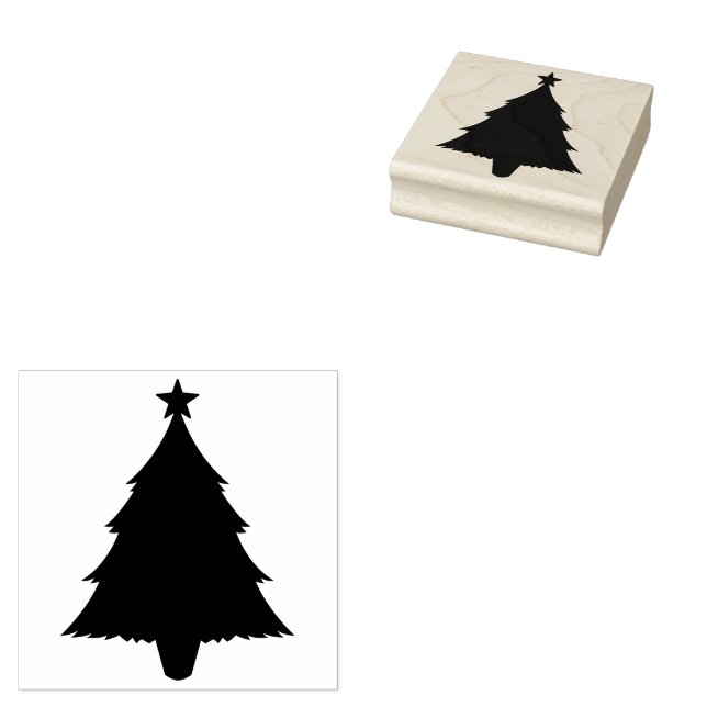 Christmas Fir Tree Silhouette With A Star On Top Rubber Stamp (Stamped)
