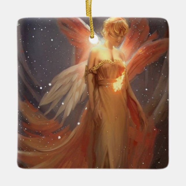 Christmas Fire angel  Ceramic Ornament (Front)