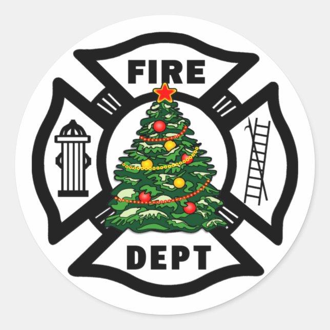 Christmas Fire Dept Classic Round Sticker (Front)