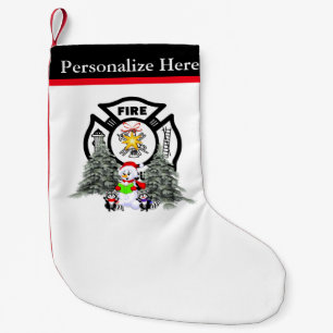 Christmas Fire Dept Scene Small Christmas Stocking