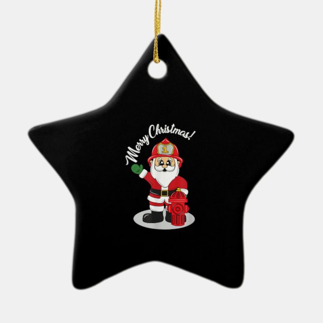 Christmas Firefighter Santa Winter Ceramic Ornament (Front)