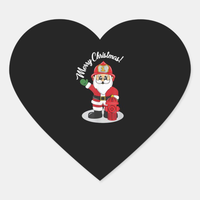 Christmas Firefighter Santa Winter Heart Sticker (Front)