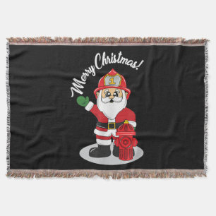 Christmas Firefighter Santa Winter Throw Blanket