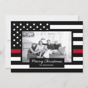 Christmas Firefighter Thin Red Line Flag Photo Holiday Card