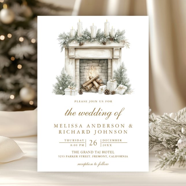Christmas Fireplace Bow All in One QR Code Wedding Invitation (Creator Uploaded)
