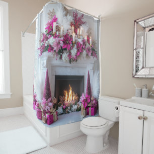 Christmas Fireplace Candles Elegant Pink White  