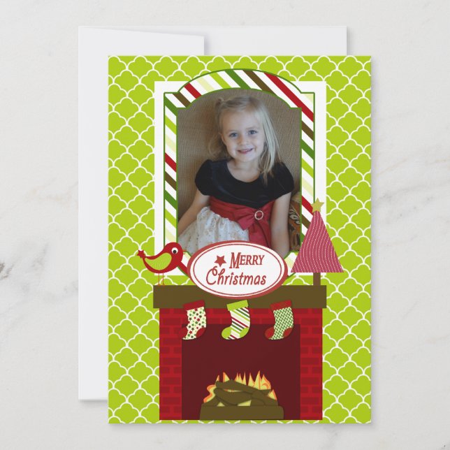 Christmas Fireplace Customized Holiday Photo Card (Front)