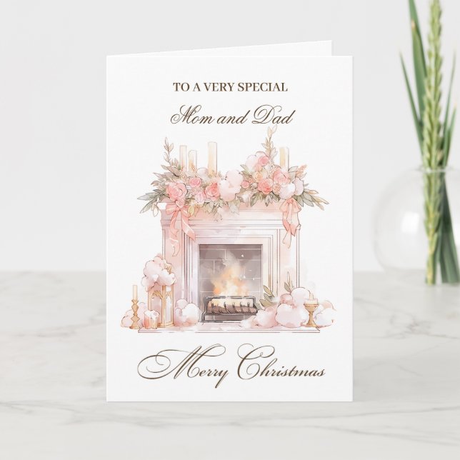 Christmas Fireplace Mom & Dad Holiday Card (Front)