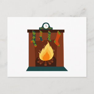 Christmas Fireplace Postcard